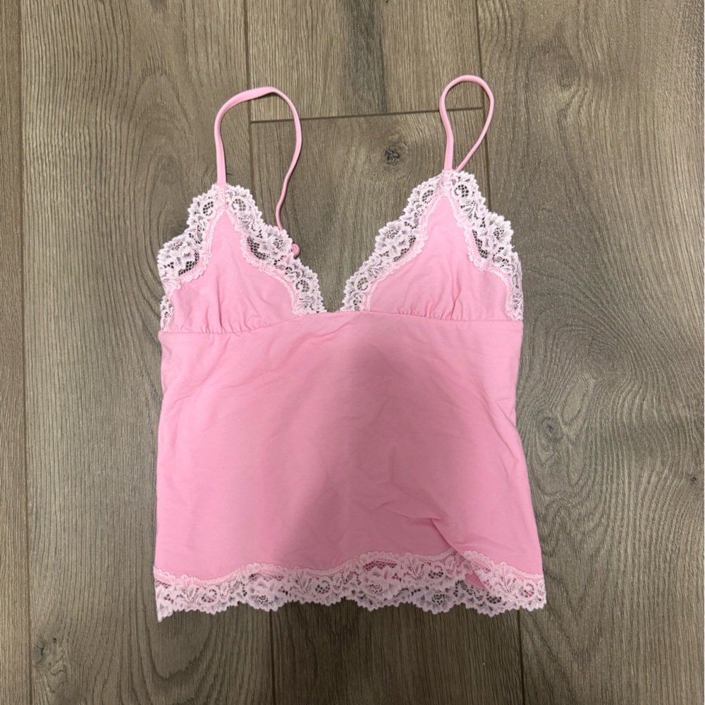 SKIMS Pink Lace Trim Chemise